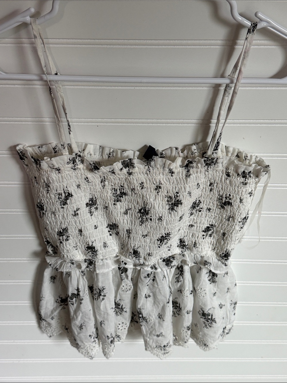American Eagle Outfitters White Floral Smocked Ruffle Cami